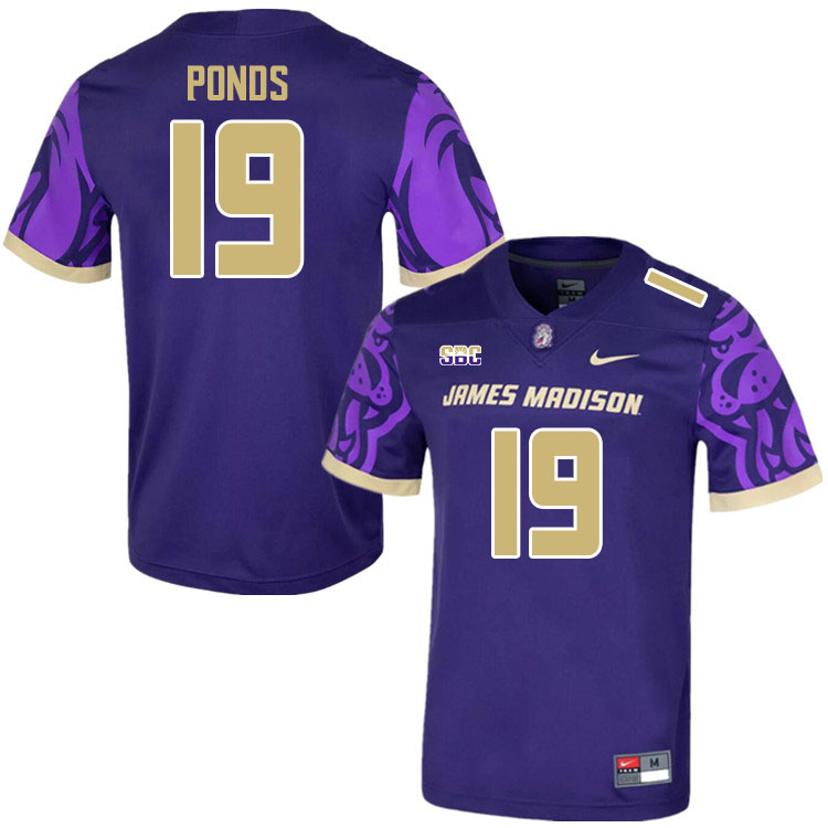 Men-Youth #19 D'Angelo Ponds James Madison Dukes College Football Jerseys Stitched Sale-Purple